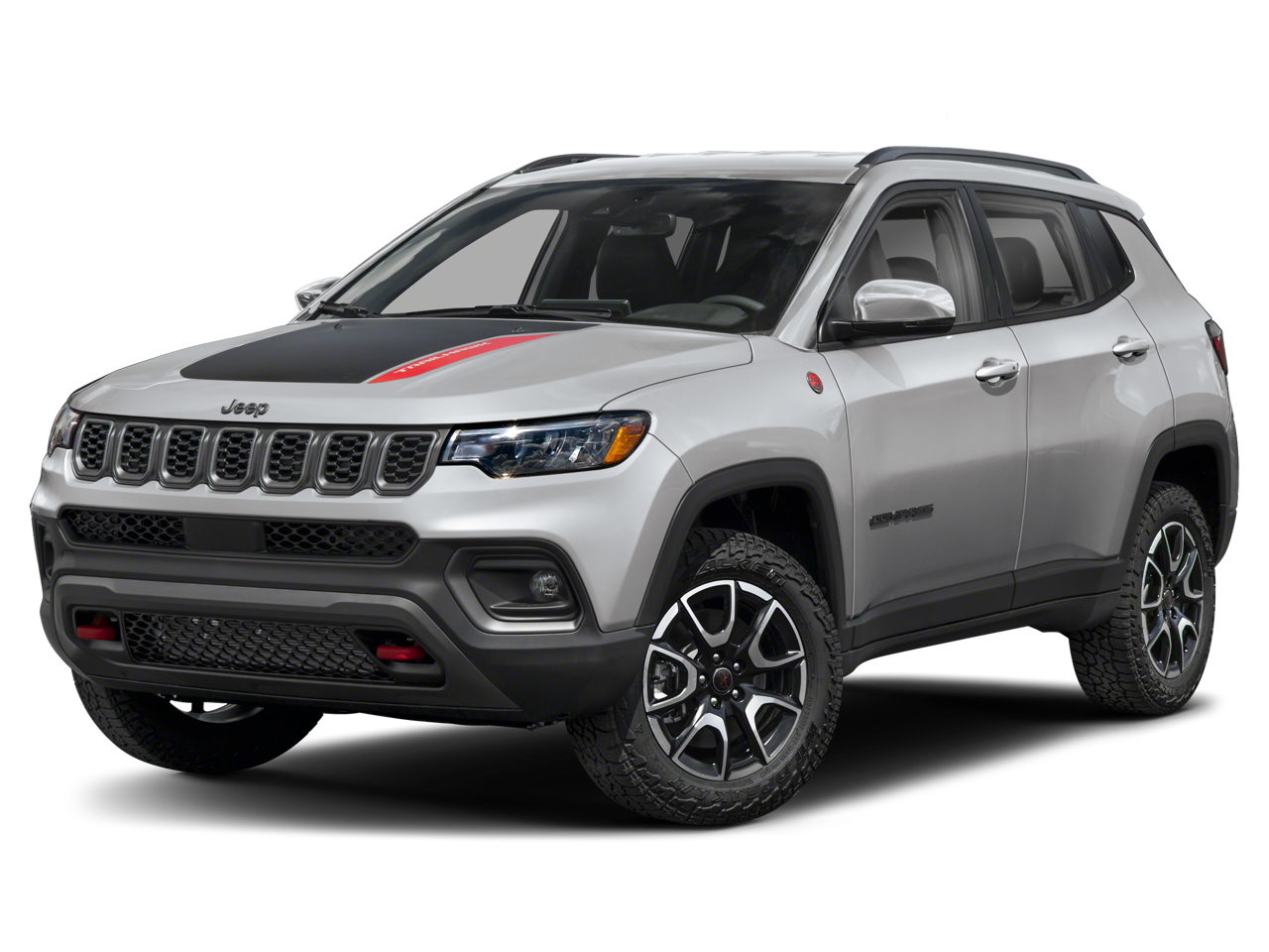 2025 Jeep Compass Trailhawk in Silver — front three-quarter view